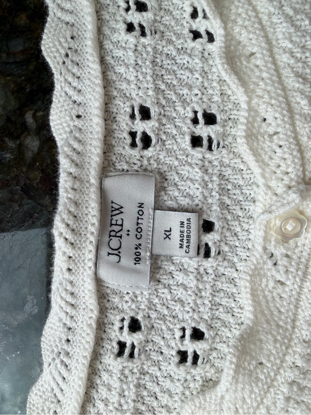 J. Crew Factory Scalloped Pointelle 100% Cotton Cardigan. Cottagecore. Crochet. - Picture 5 of 7